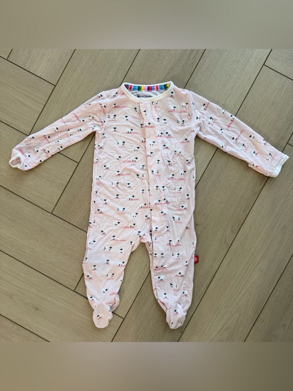 Magnetic Me Pink Baa Baa Baby Magnetic Footie Sheep Print One Piece Pajamas - Picture 2 of 6